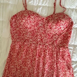 Floral Red and White Dress